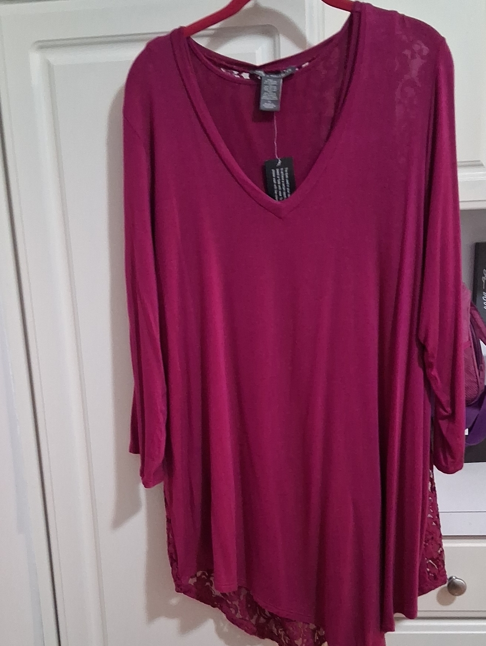 Kate & Mallory Tunic Top with Lace Trim Back - Magenta